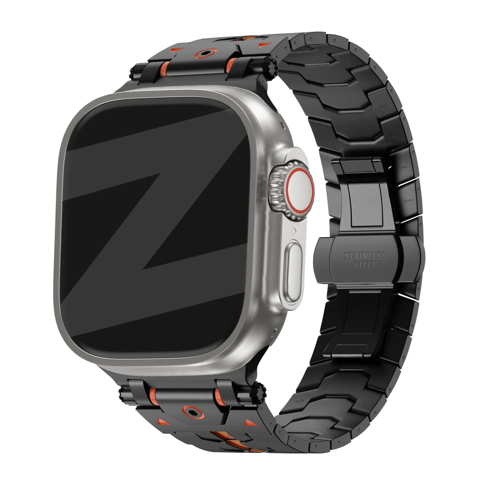 Bandz Bracelet acier granulé 'Deluxe' Apple Watch (noir/orange)