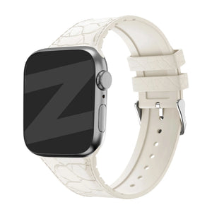 Silicone Strap Leather Pattern, starlight, on a watch, 3/4 front view