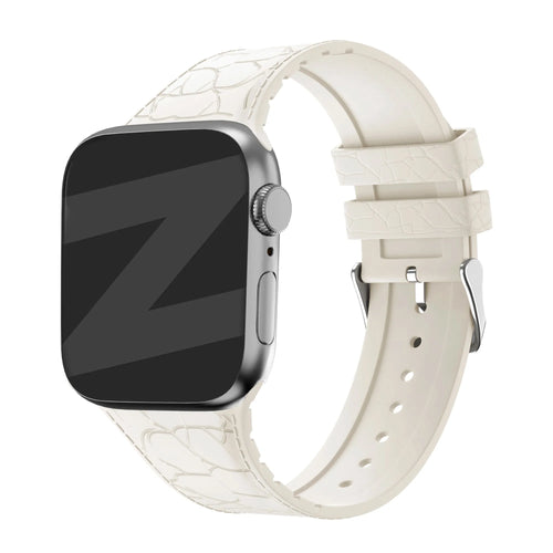 Silicone Strap Leather Pattern, starlight, on a watch, 3/4 front view