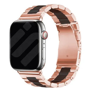 Steel Strap, rose gold/black, on a watch, 3/4 front view
