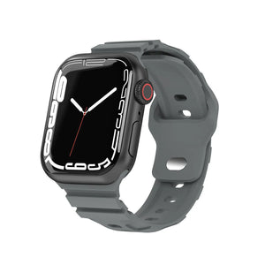 Silicone Strap 'Armour', dark grey, on a watch, 3/4 front view