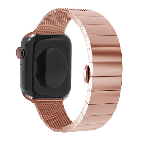 Milanese Steel Strap, rose gold, on a watch, 3/4 front view