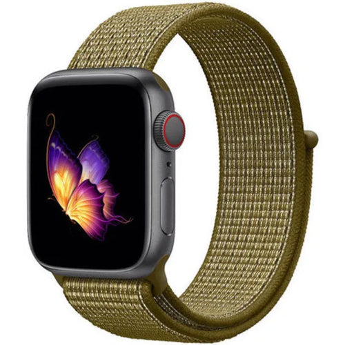 Nylon Strap, olive, on a watch, 3/4 front view