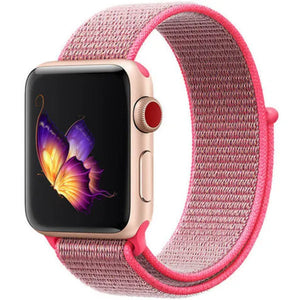 Nylon Strap, pink, on a watch, 3/4 front view