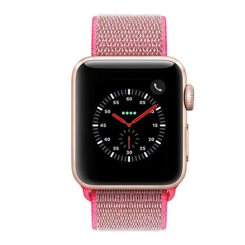 Nylon Strap, pink, on a watch, 3/4 front view
