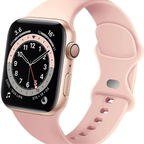 Silicone Strap 'Classic', antique pink, on a watch, 3/4 front view
