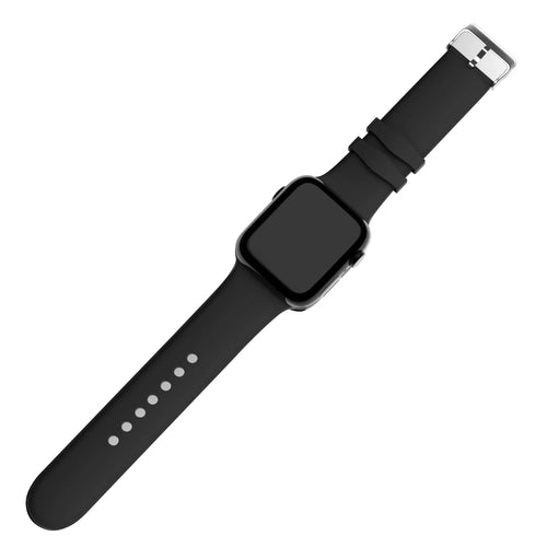 Silicone Strap with Buckle, black, on a watch, 3/4 front view