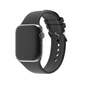 Silicone Strap with Buckle, black, on a watch, 3/4 front view