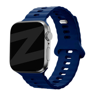 Silicone Strap 'Single Link', dark blue, on a watch, 3/4 front view
