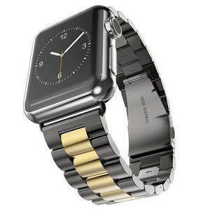 Steel Strap, black/gold, on a watch, 3/4 front view