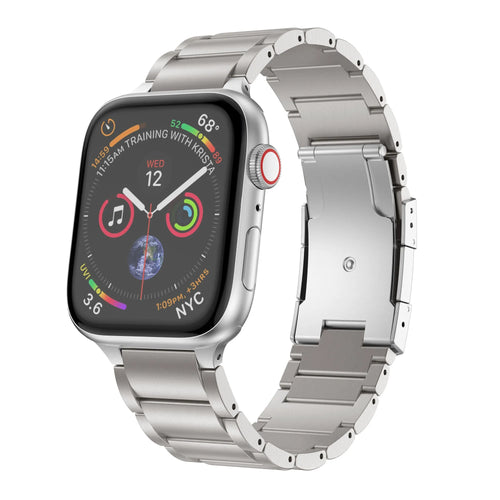 Titanium Strap, silver, on a watch, 3/4 front view