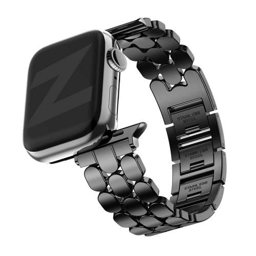Steel Strap 'Oval', black, on a watch, 3/4 front view