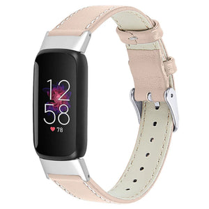Modern Leather Strap, pink, on a watch, 3/4 front view