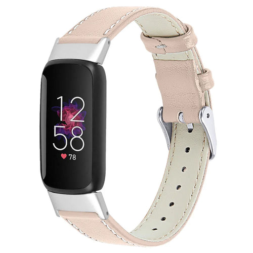 Modern Leather Strap, pink, on a watch, 3/4 front view