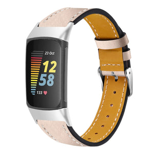 Modern Leather Strap, light beige, on a watch, 3/4 front view