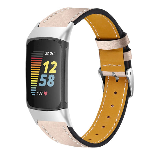 Modern Leather Strap, light beige, on a watch, 3/4 front view
