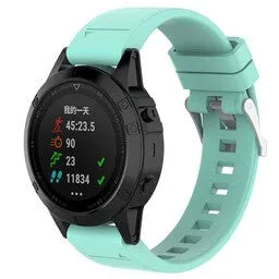 Glossy Silicone Strap, aqua, on a watch, 3/4 front view