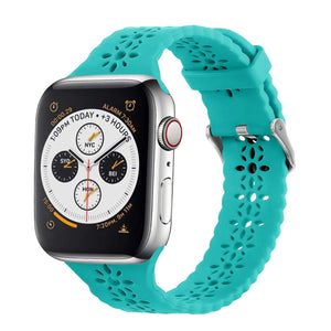 Patterned Silicone Strap, turquoise, on a watch, 3/4 front view