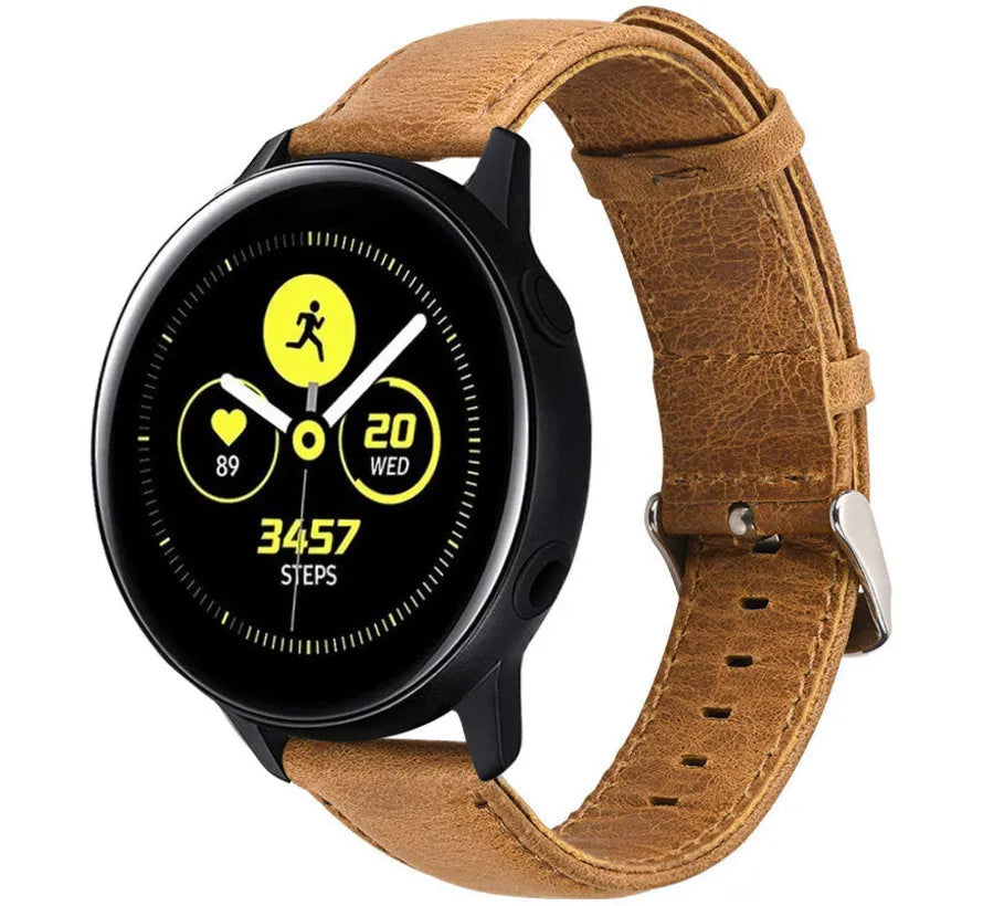 Leather Strap, brown, on a watch, 3/4 front view