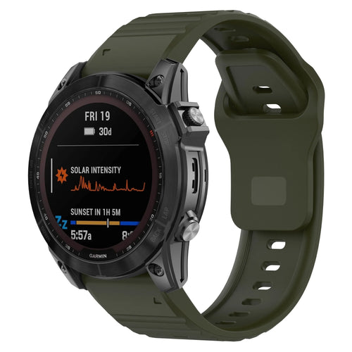 Outdoor Silicone Strap, army green, on a watch, 3/4 front view