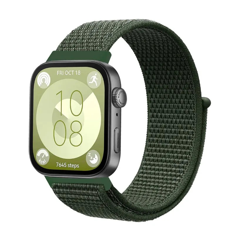 Nylon Strap, dark green, on a watch, 3/4 front view