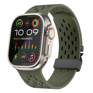 Silicone Strap 'Air' P-Buckle, army green, on a watch, 3/4 front view