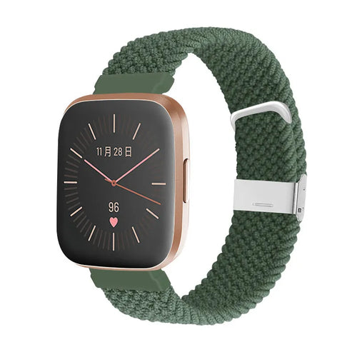 Nylon Adjustable Braided Strap, green, on a watch, 3/4 front view