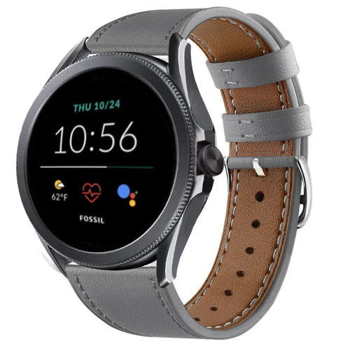 Modern Leather Strap, grey, on a watch, 3/4 front view