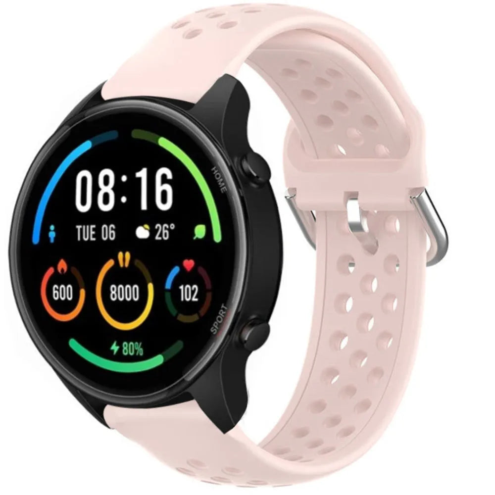 Breathable Silicone Strap, pink, on a watch, 3/4 front view