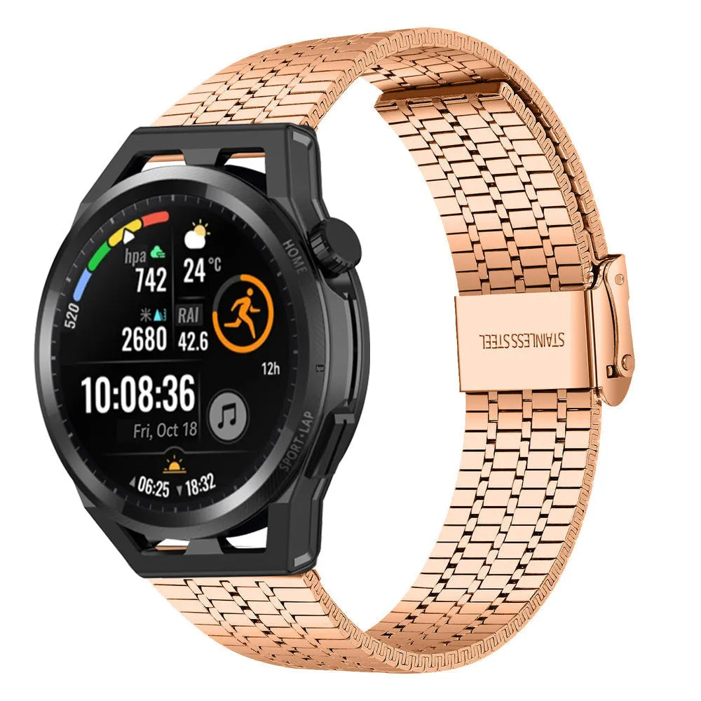 Fine Steel Strap, rose gold, on a watch, 3/4 front view