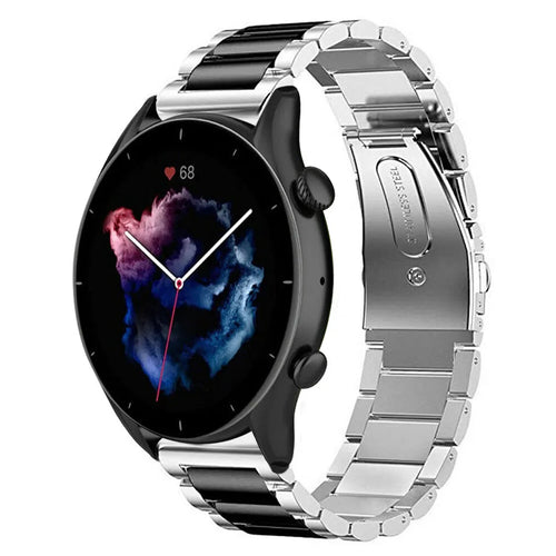 Steel Strap, silver/black, on a watch, 3/4 front view