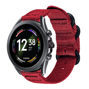 Nylon Buckle Strap, red, on a watch, 3/4 front view