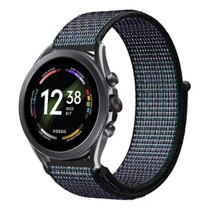 Nylon Strap, black/blue, on a watch, 3/4 front view