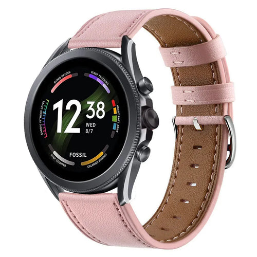 Modern Leather Strap, pink, on a watch, 3/4 front view