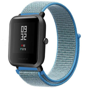 Nylon Strap, blue, on a watch, 3/4 front view