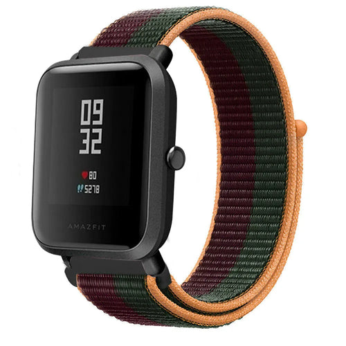 Nylon Strap, dark cherry, on a watch, 3/4 front view