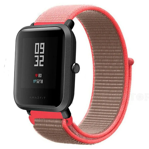 Nylon Strap, neon pink, on a watch, 3/4 front view