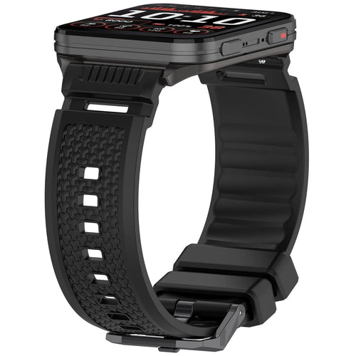 Silicone Strap, black, on a watch, 3/4 front view