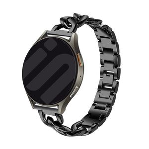 Steel Chain Strap, black, on a watch, 3/4 front view