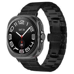 Premium Metal Strap, black, on a watch, 3/4 front view