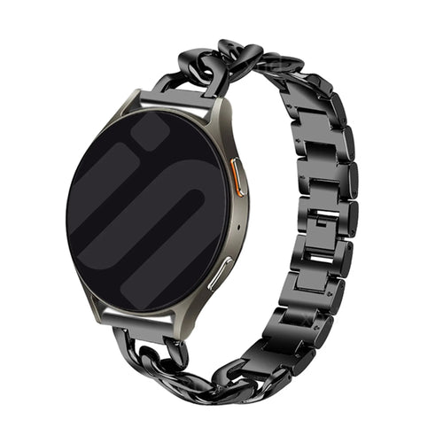Steel Chain Strap, black, on a watch, 3/4 front view