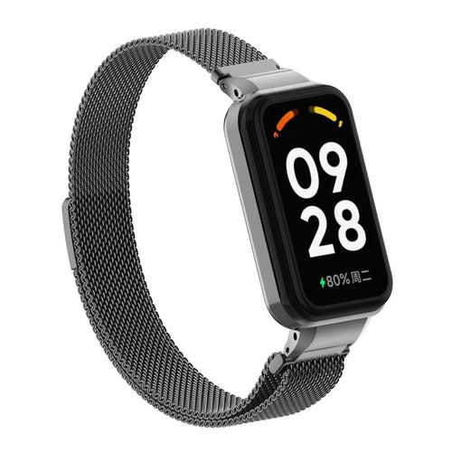 Milanese Strap, black, on a watch, 3/4 front view