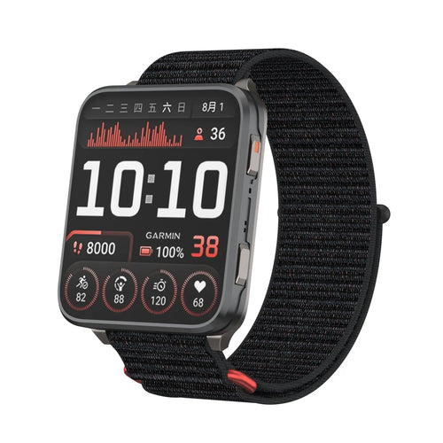 Nylon Strap, black, on a watch, 3/4 front view