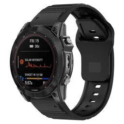 Outdoor Silicone Strap, black, on a watch, 3/4 front view