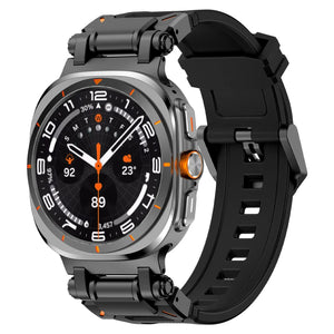Silicone Strap 'Explorer', black with black, on a watch, 3/4 front view
