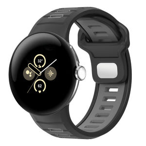 Silicone Sport Duo Strap, black/grey, on a watch, 3/4 front view