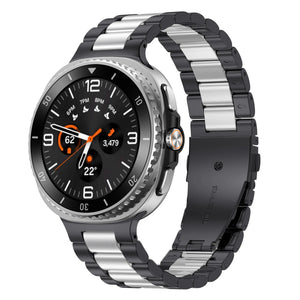 Steel Strap, black/silver, on a watch, 3/4 front view