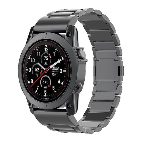Magnetic Titanium Strap, black, on a watch, 3/4 front view