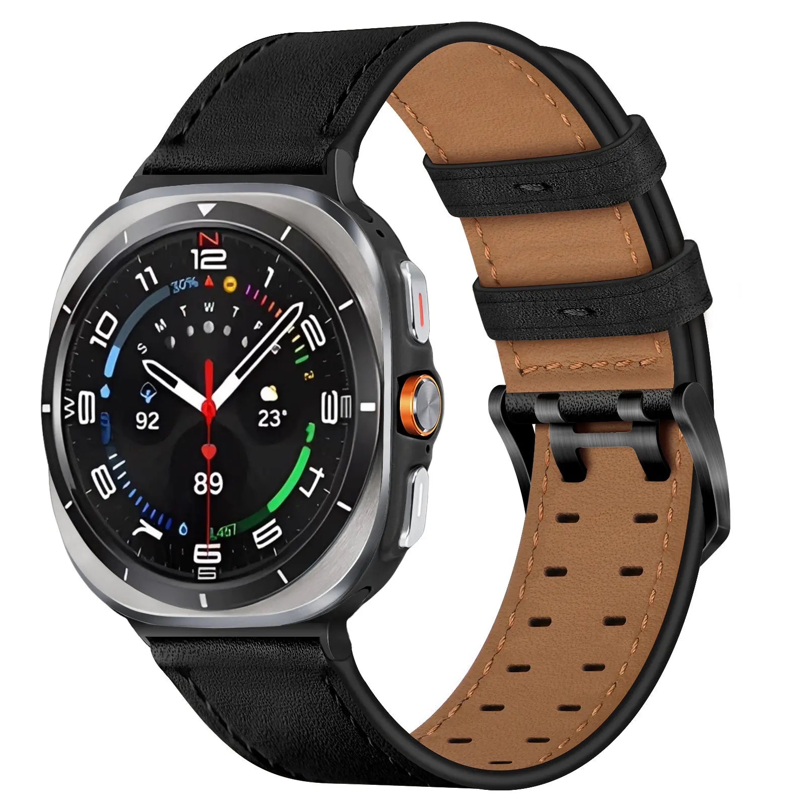 Samsung Galaxy Watch Ultra 2 Double Pin Leather Strap (Black)