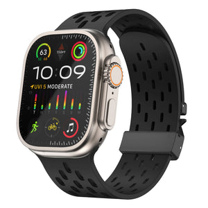 Silicone Strap 'Air' P-Buckle, black, on a watch, 3/4 front view